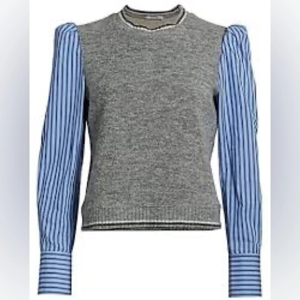 Derek Lam Mixed-Media Puff-Sleeve Sweater - Picture 2 of 7